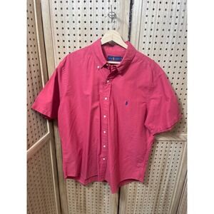 Ralph Lauren Mens XL Pink Short Sleeve Button Down Shirt Embroidered Pony Logo